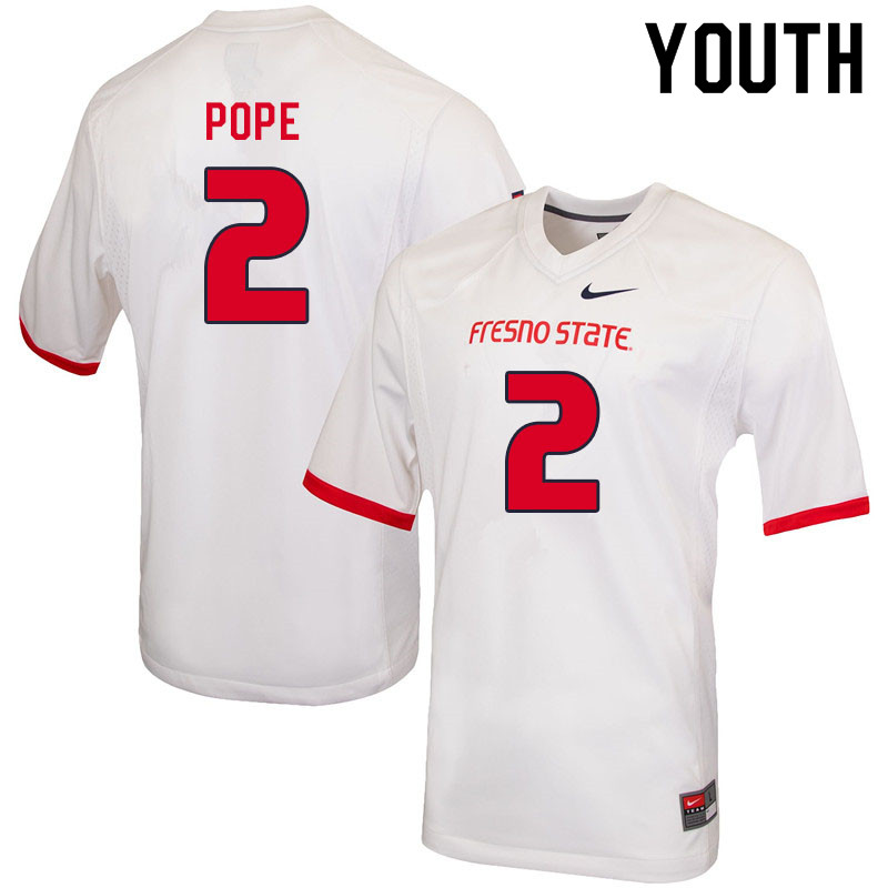 Youth #2 Zane Pope Fresno State Bulldogs College Football Jerseys Sale-White